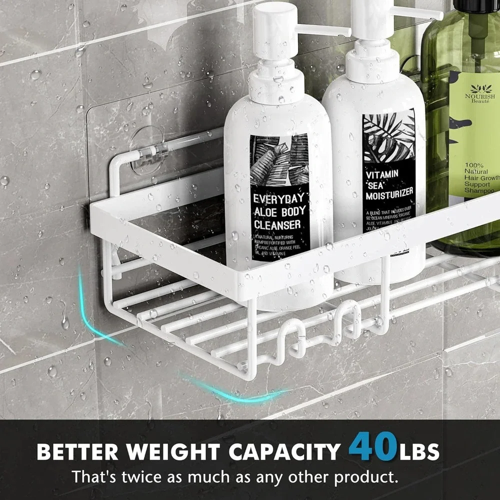 Moforoco Shower Caddy Shelf Organizer Rack, Self Adhesive White Basketsf